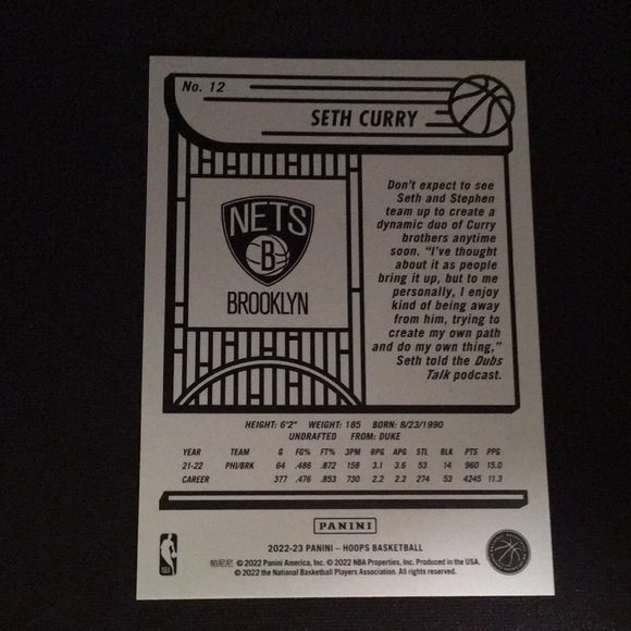 2022-2023 Seth Curry basketball card - Picture 2 of 2